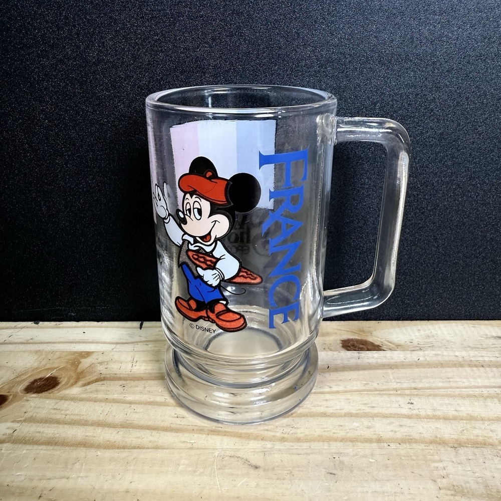Walt Disney World Mickey Mouse French Flag France Glass Mug‎ Glass Vintage